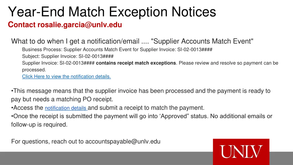 year end match exception notices c ontact rosalie