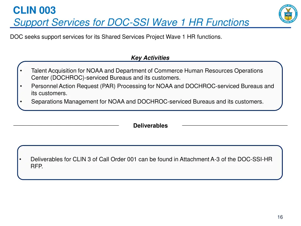 clin 003 support services for doc ssi wave