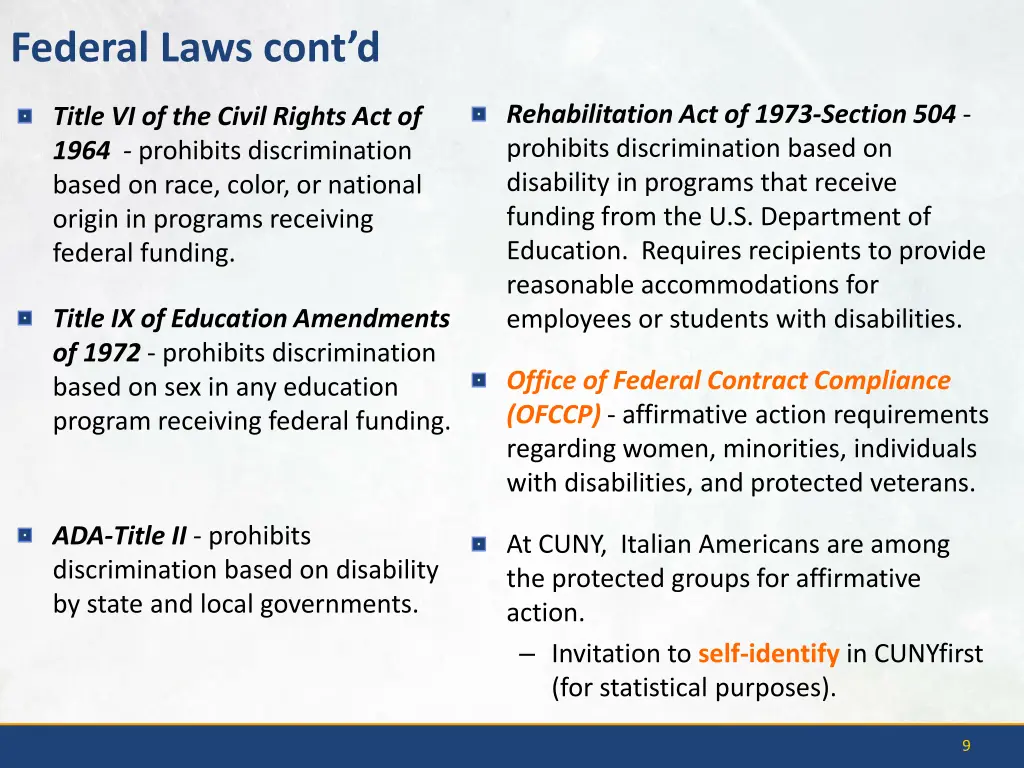 federal laws cont d