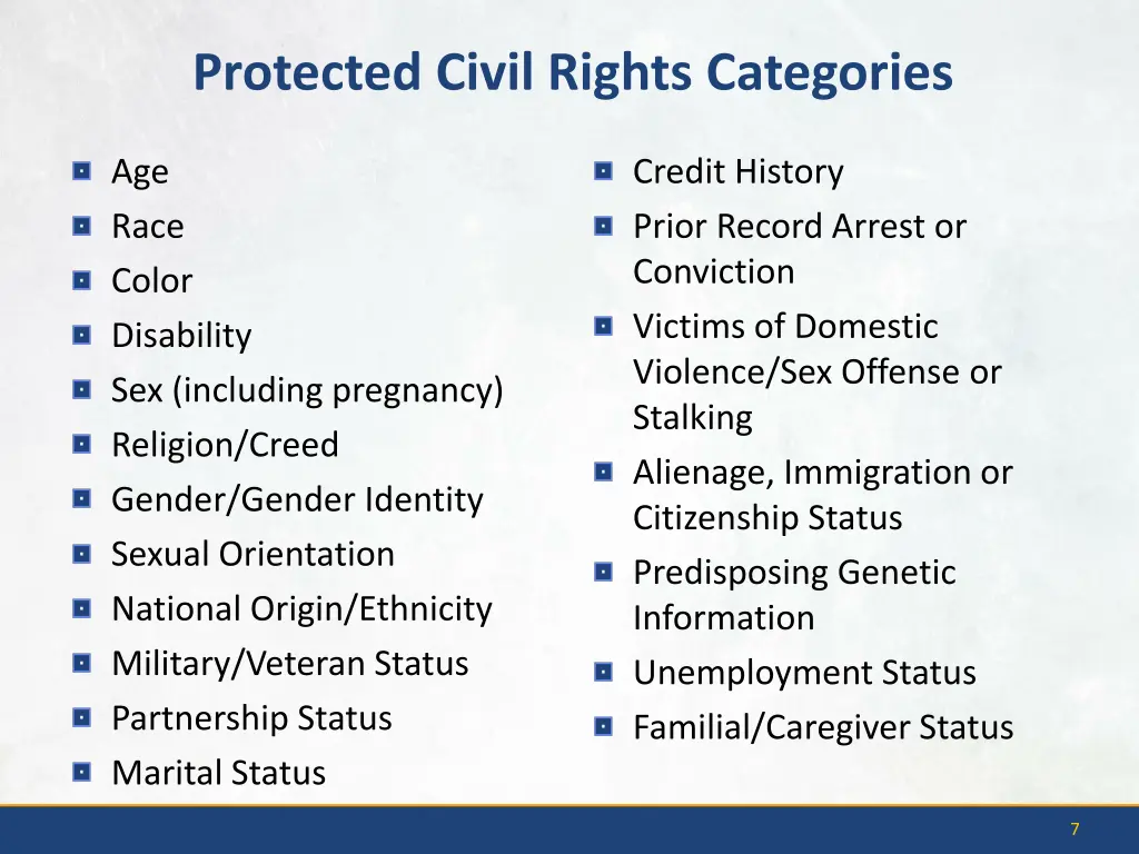 protected civil rights categories