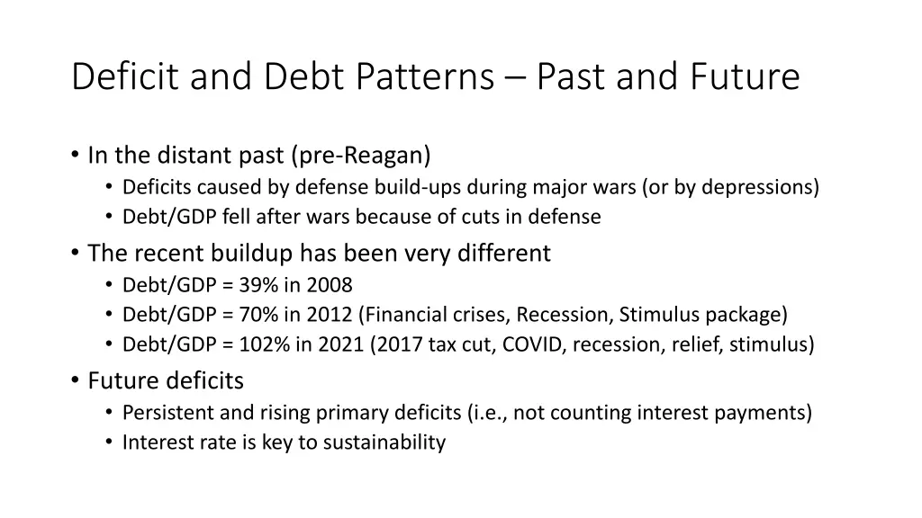 deficit and debt patterns past and future