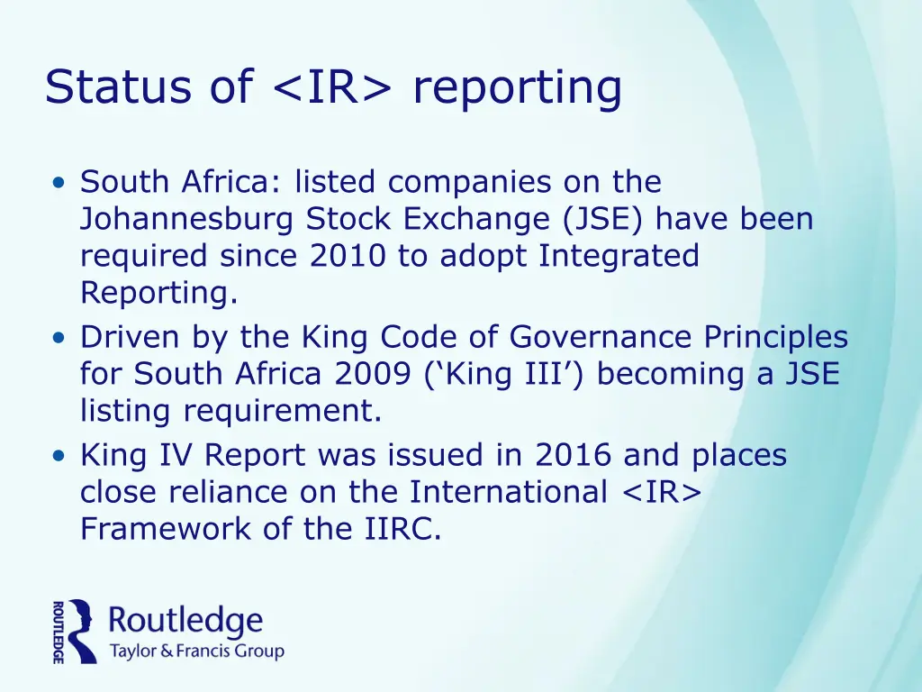 status of ir reporting
