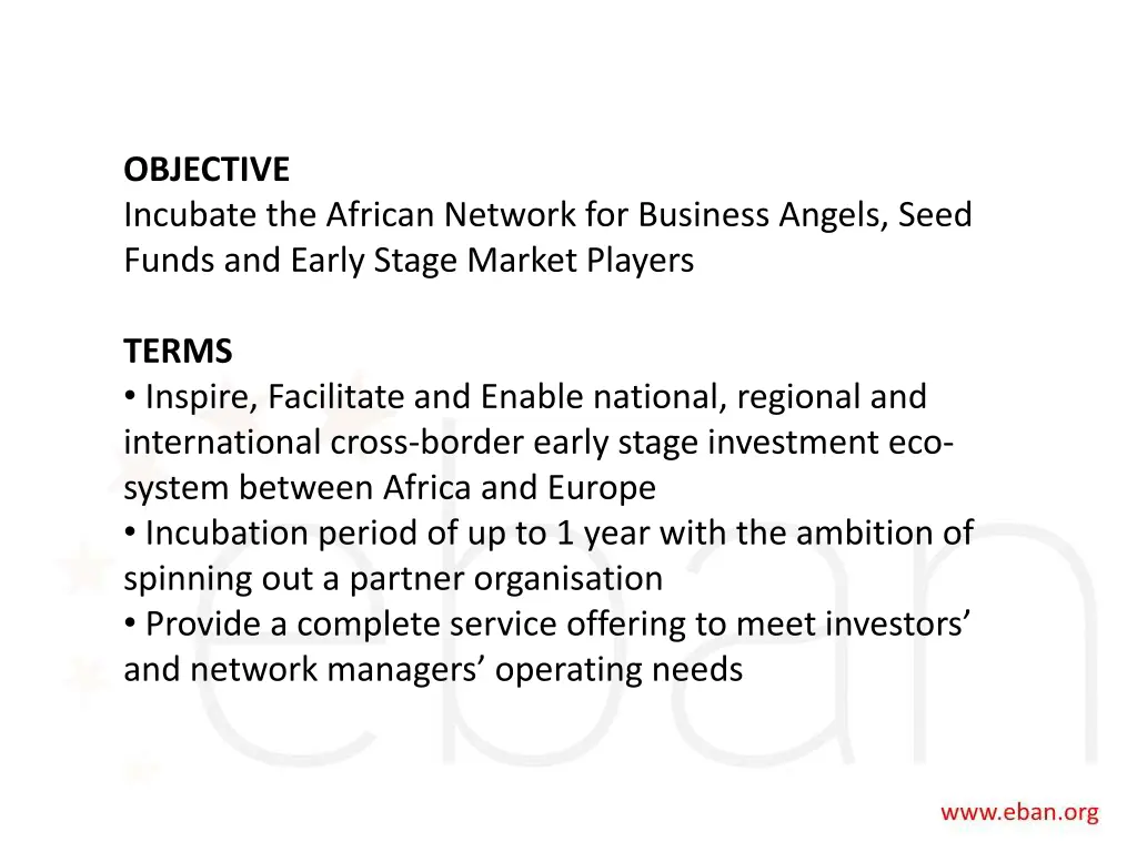 objective incubate the african network