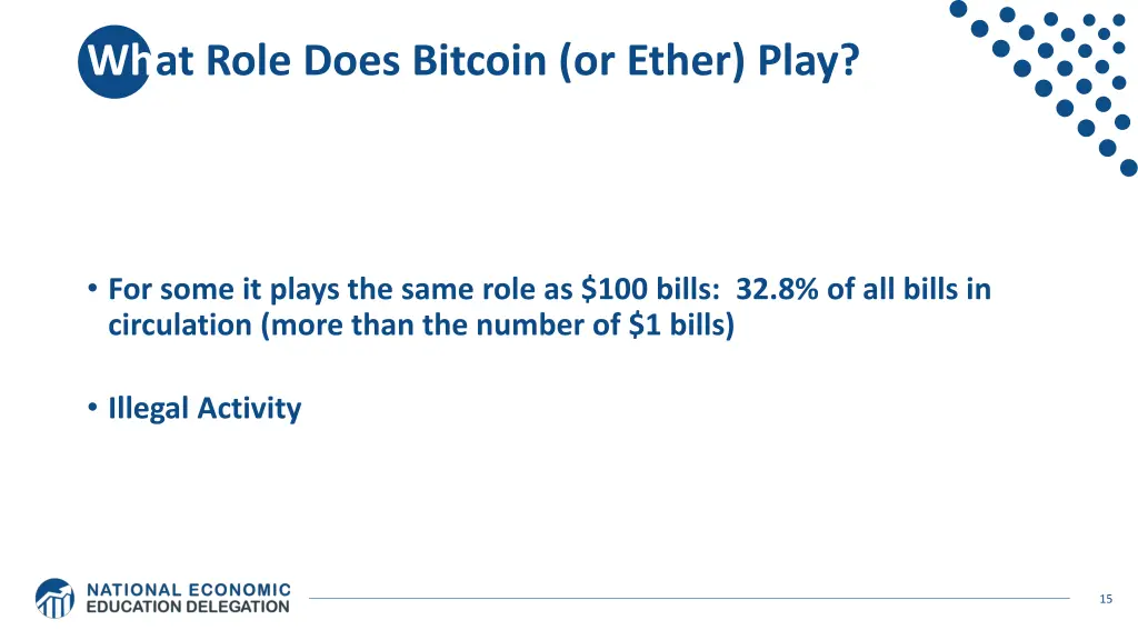 what role does bitcoin or ether play