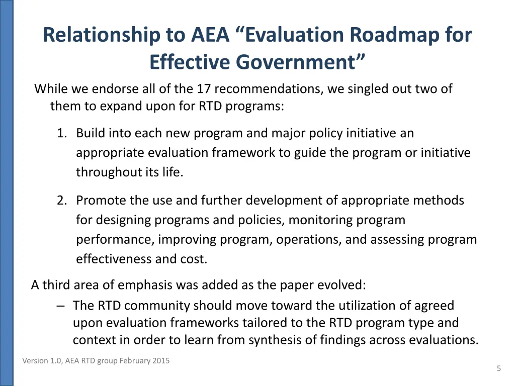 relationship to aea evaluation roadmap