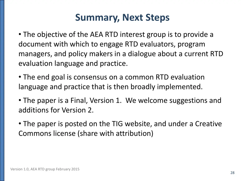 summary next steps