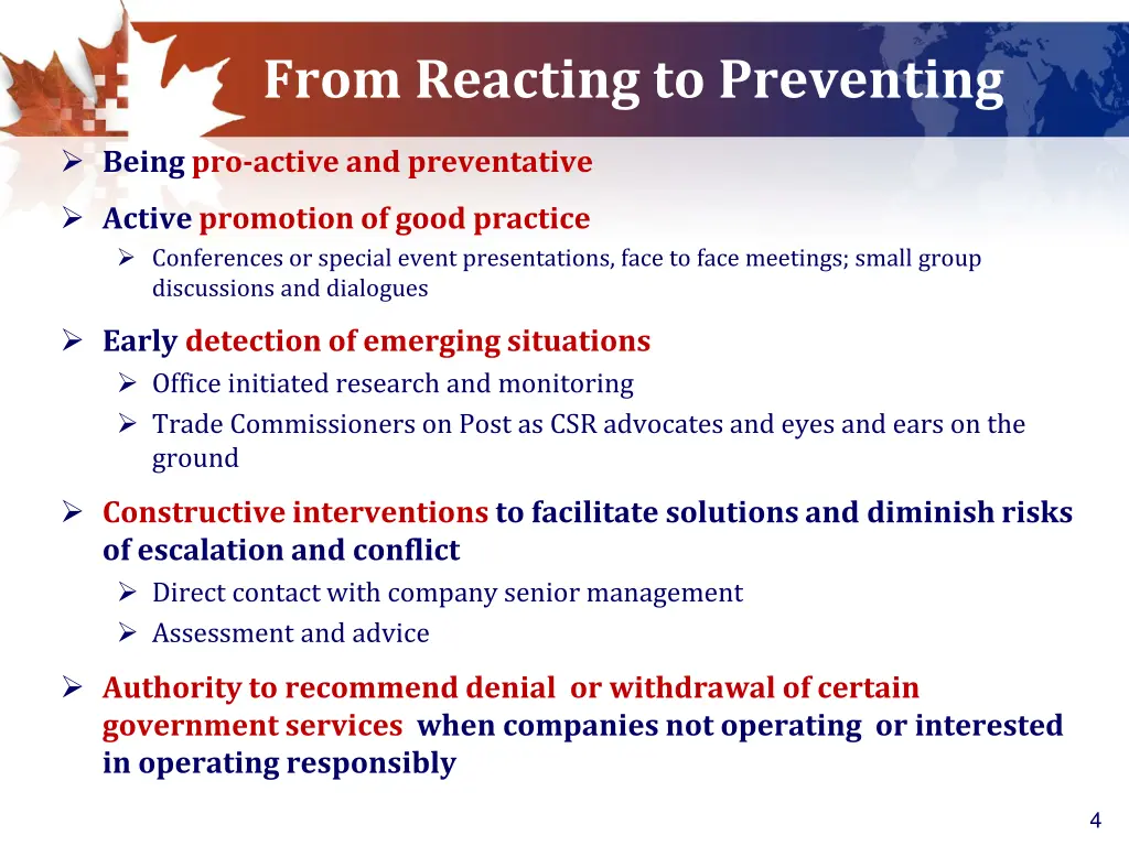 from reacting to preventing