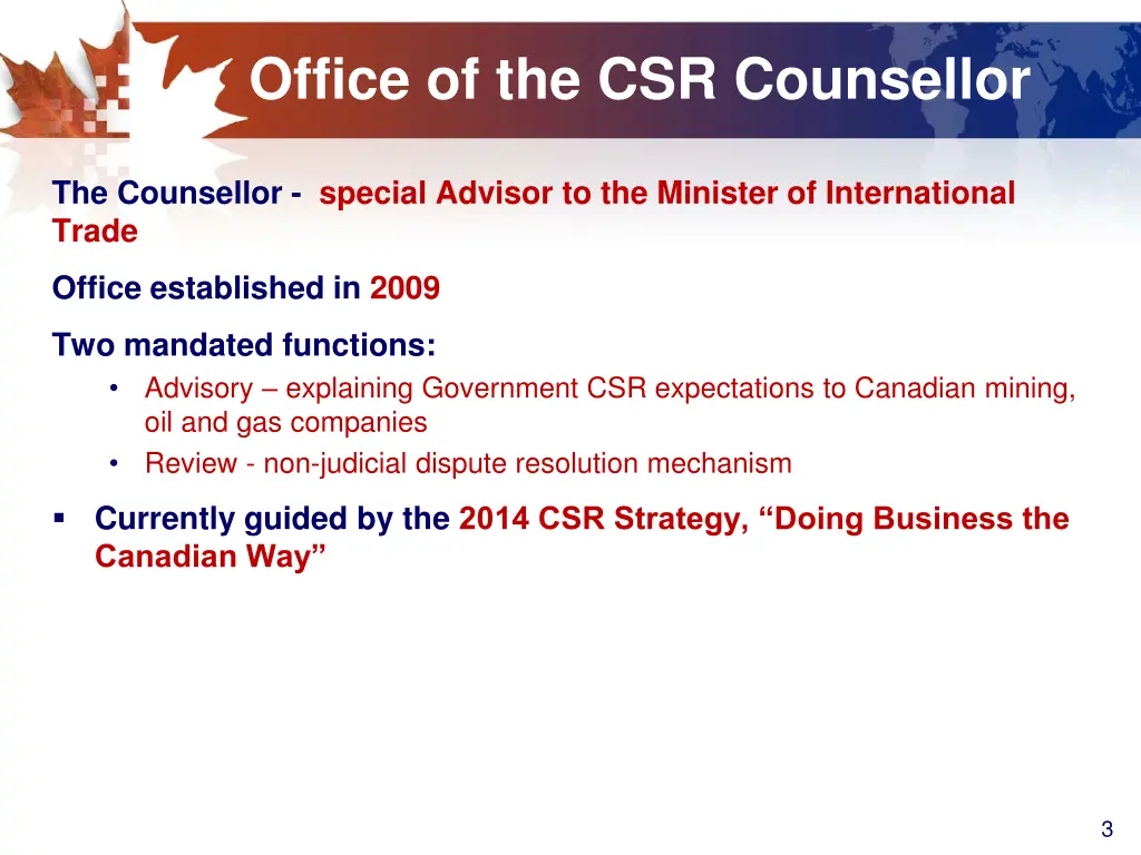 office of the csr counsellor
