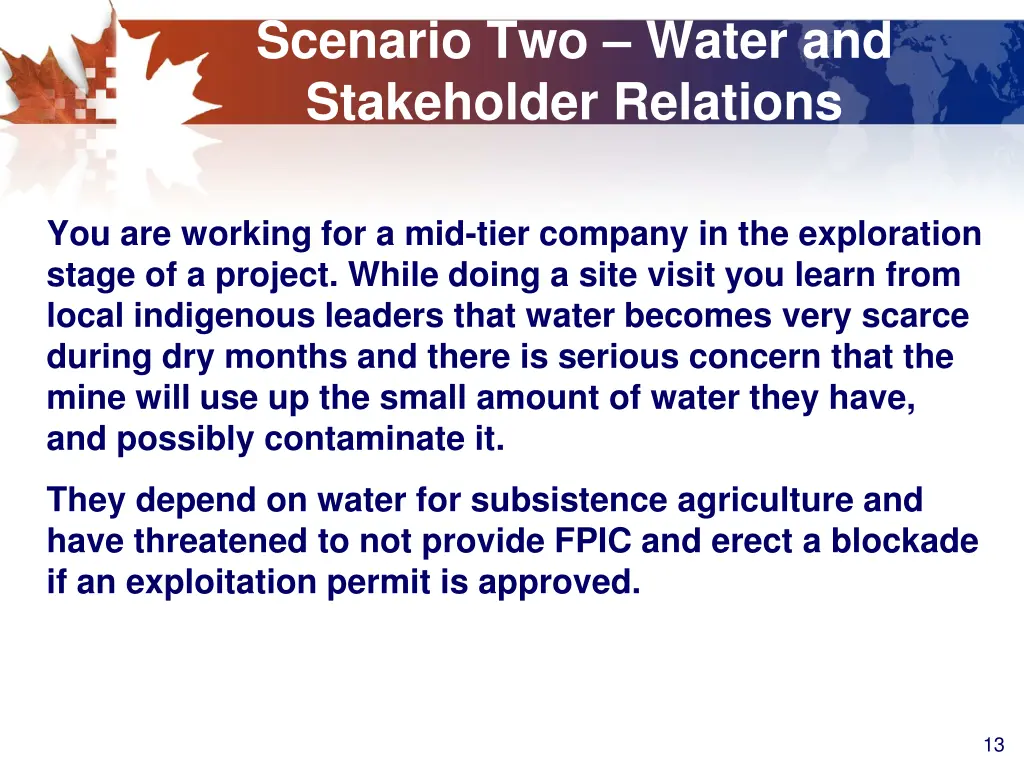 scenario two water and stakeholder relations