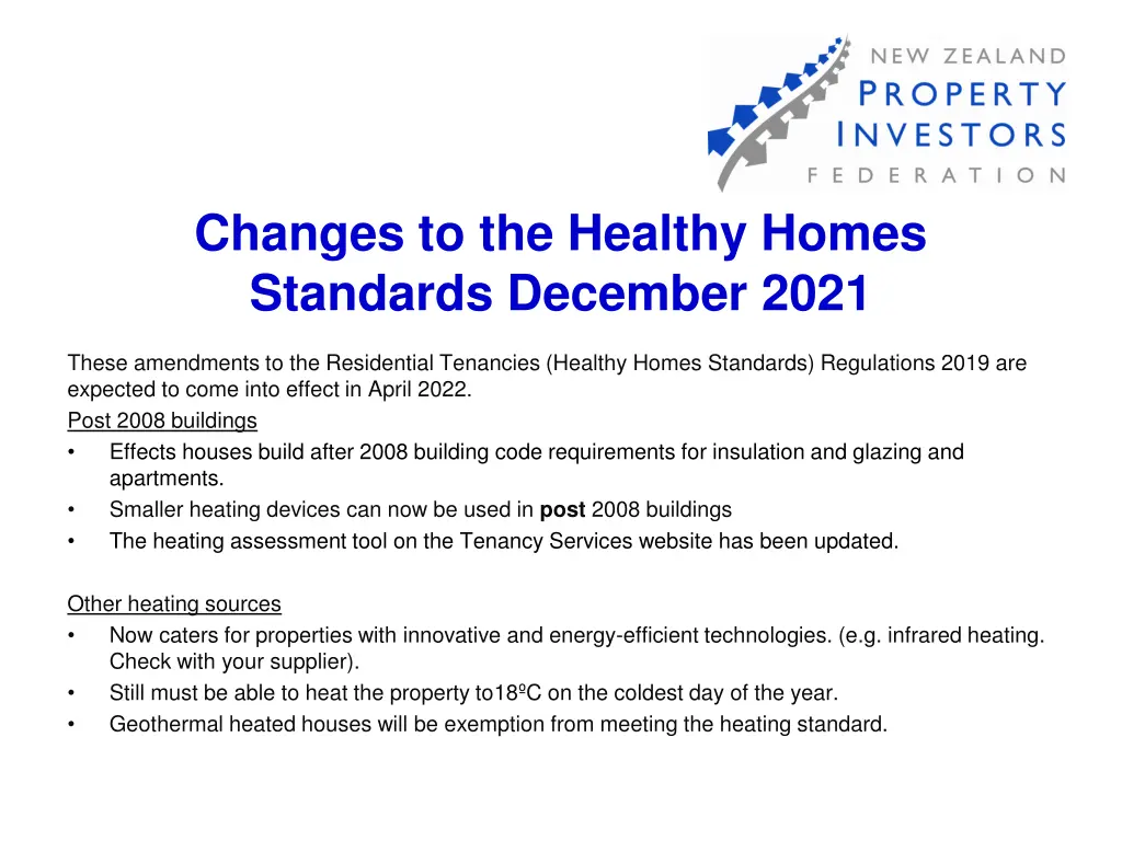 changes to the healthy homes standards december