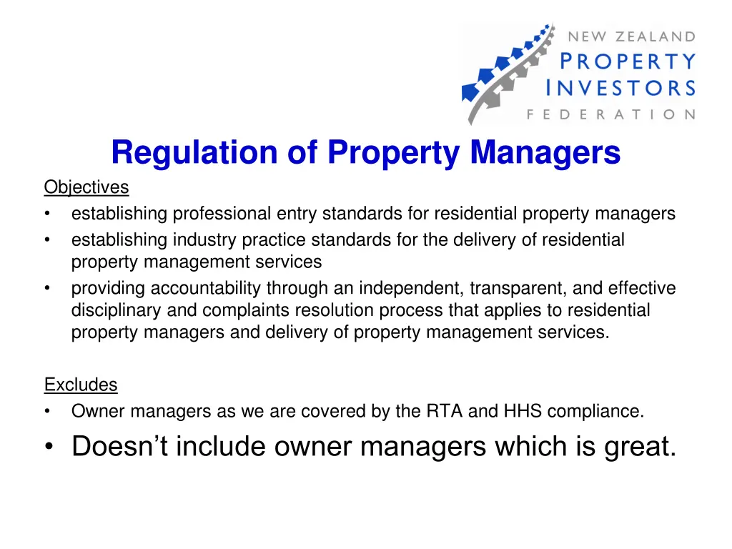 regulation of property managers objectives