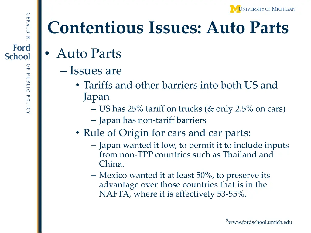 contentious issues auto parts