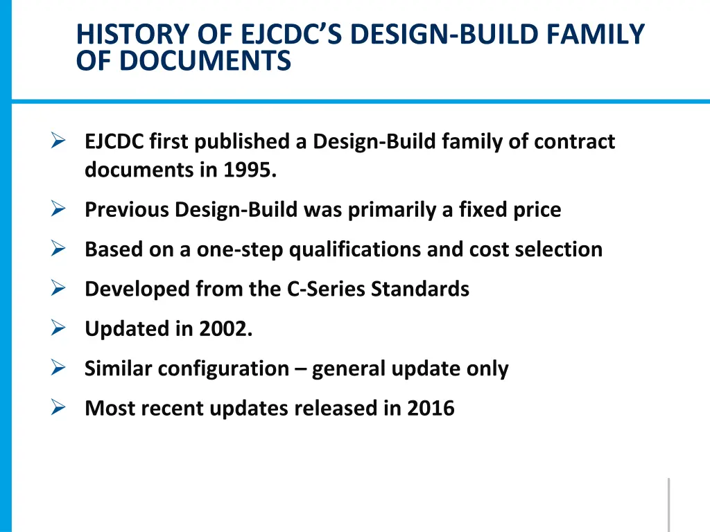 history of ejcdc s design build family