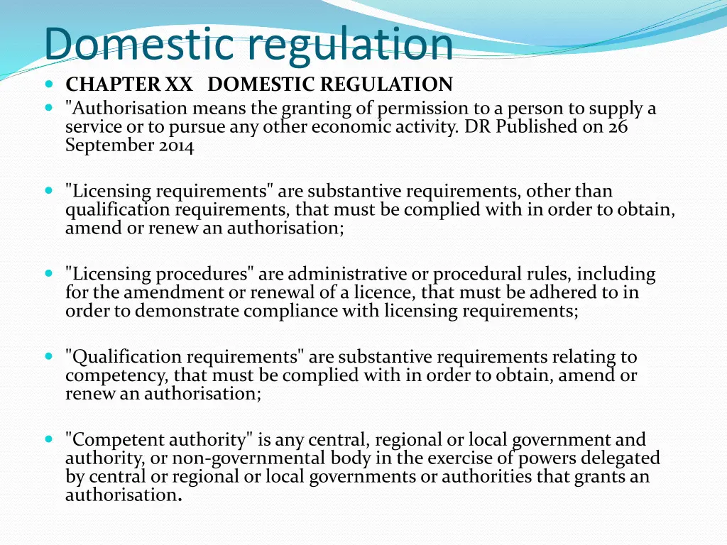 domestic regulation chapter xx domestic
