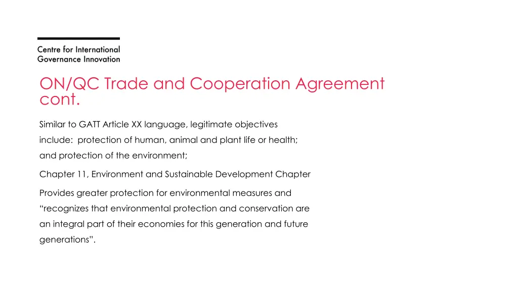 on qc trade and cooperation agreement cont