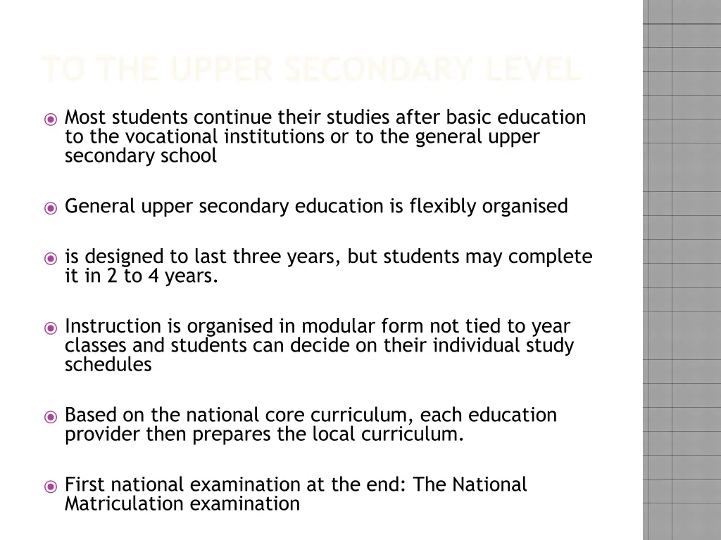 to the upper secondary level