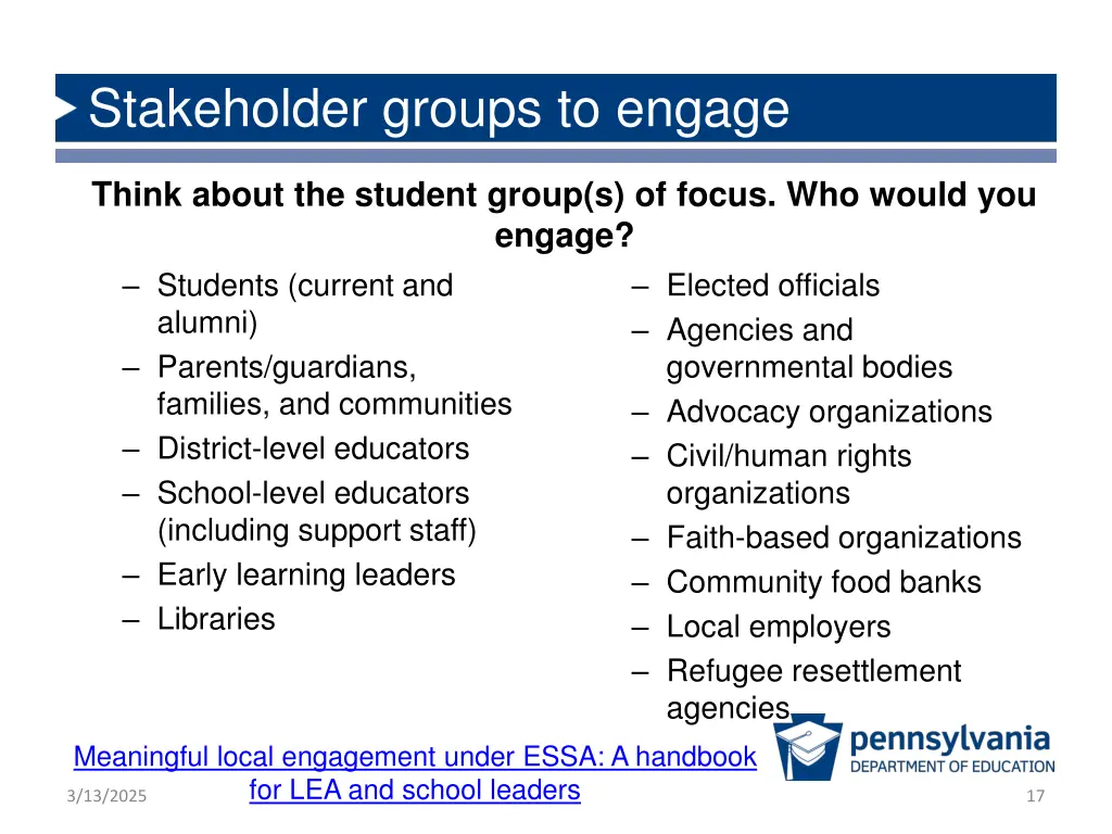 stakeholder groups to engage