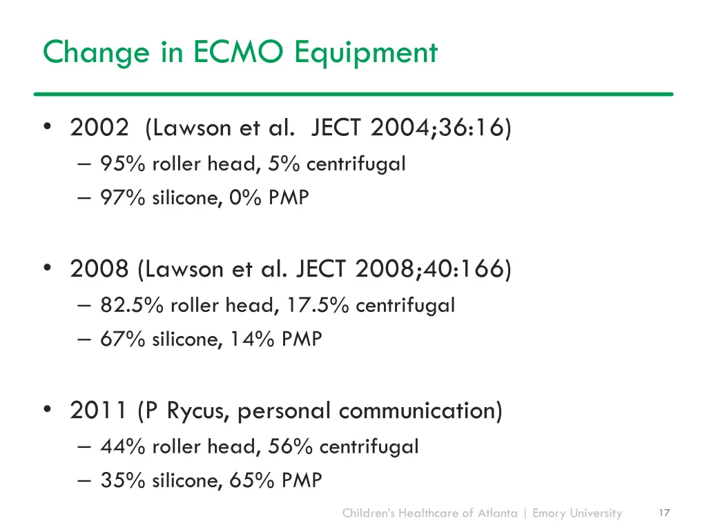change in ecmo equipment