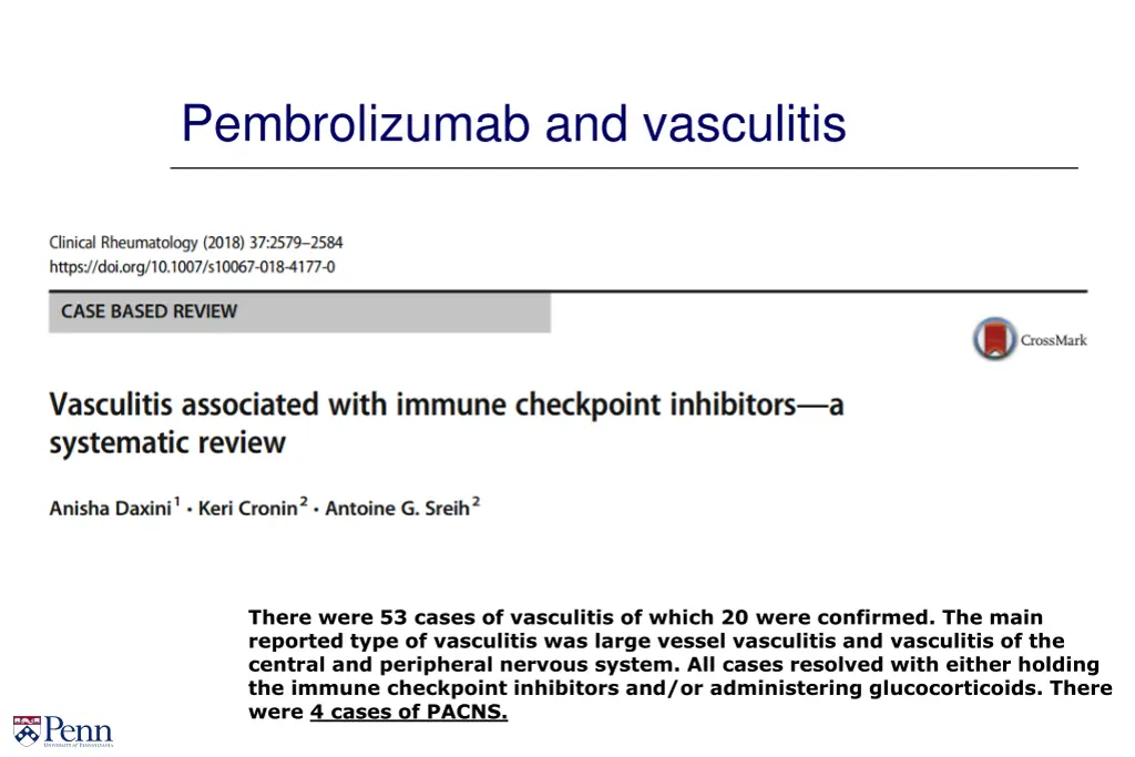 pembrolizumab and vasculitis