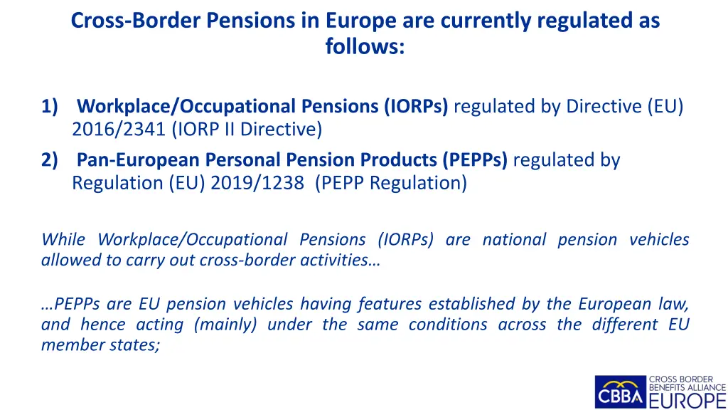 cross border pensions in europe are currently