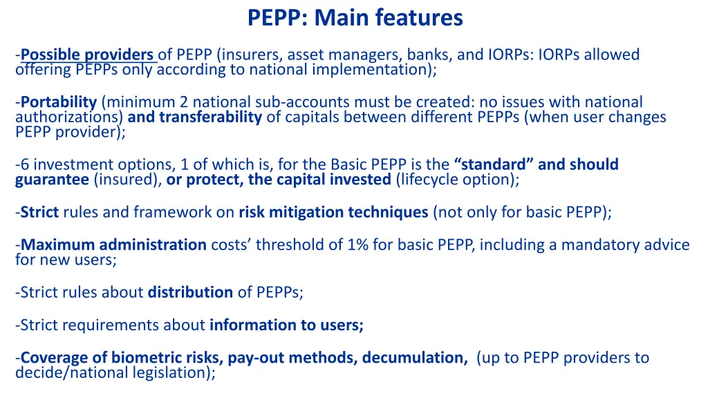pepp main features