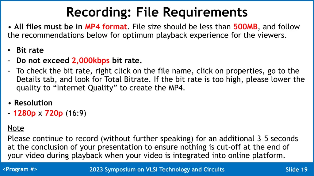 recording file requirements all files must