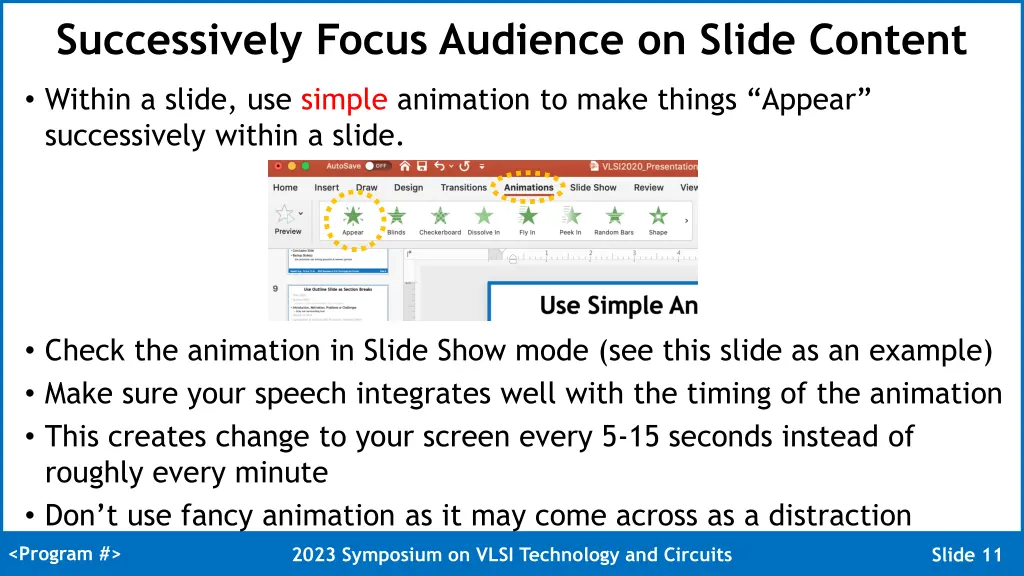 successively focus audience on slide content