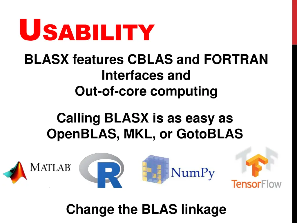 u sability blasx features cblas and fortran