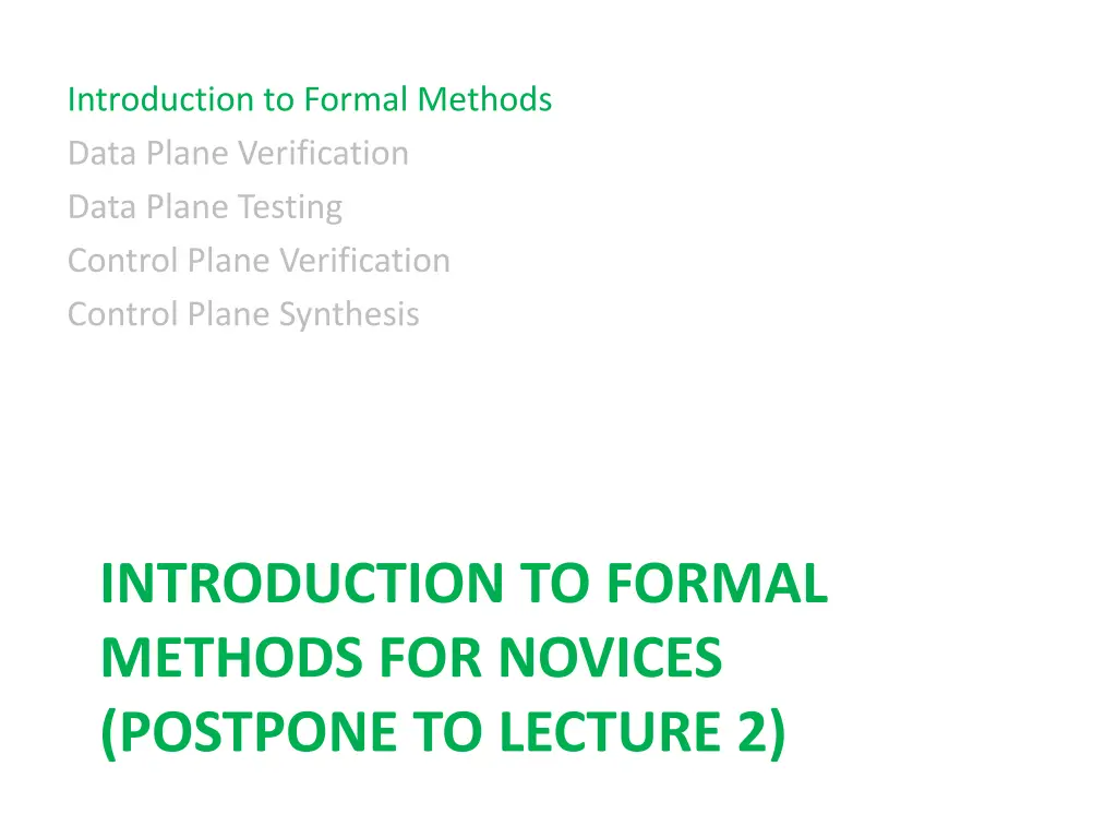 introduction to formal methods data plane