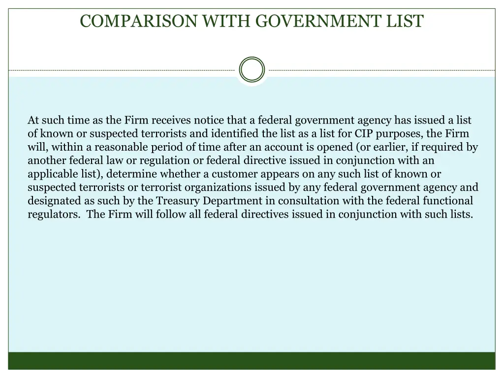 comparison with government list
