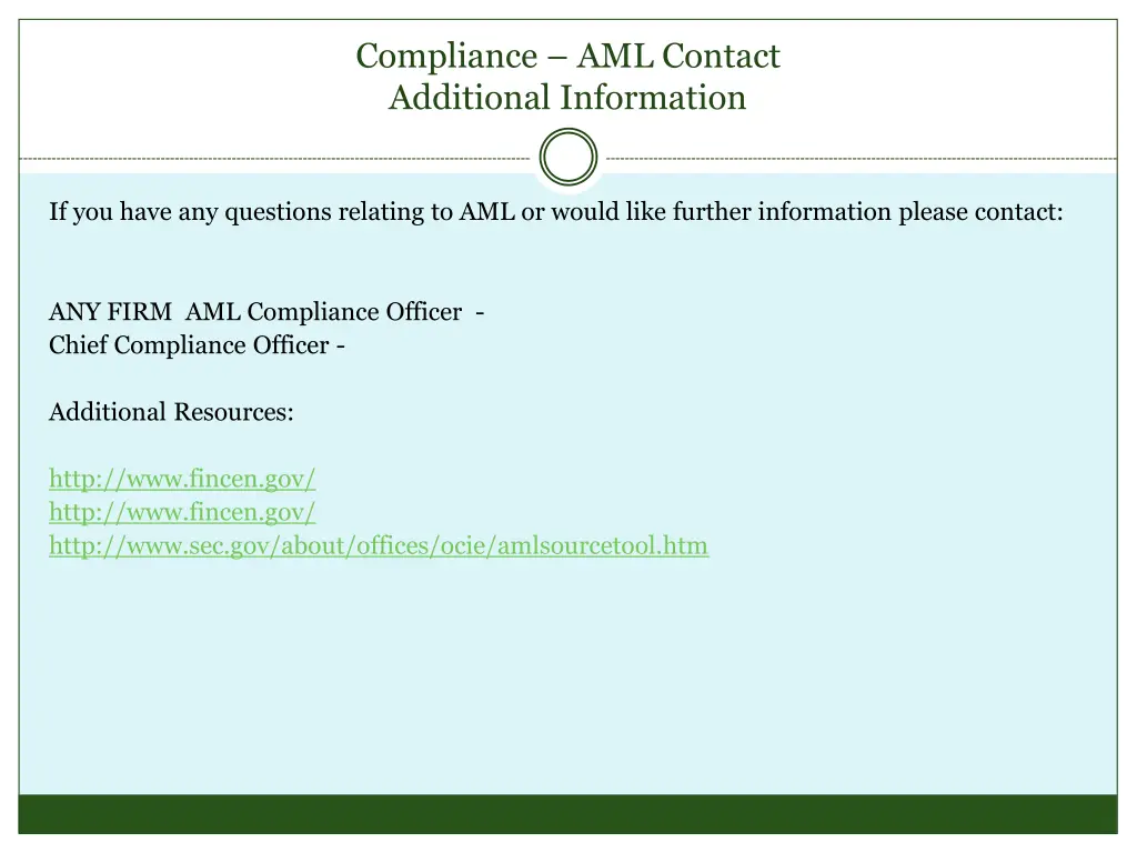 compliance aml contact additional information