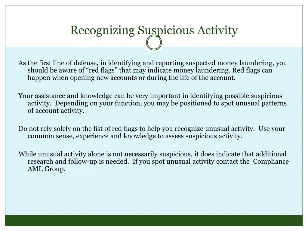 recognizing suspicious activity