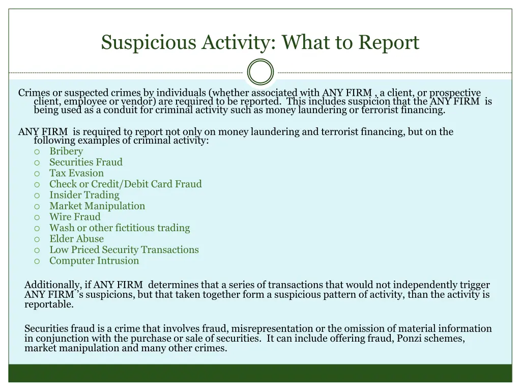 suspicious activity what to report