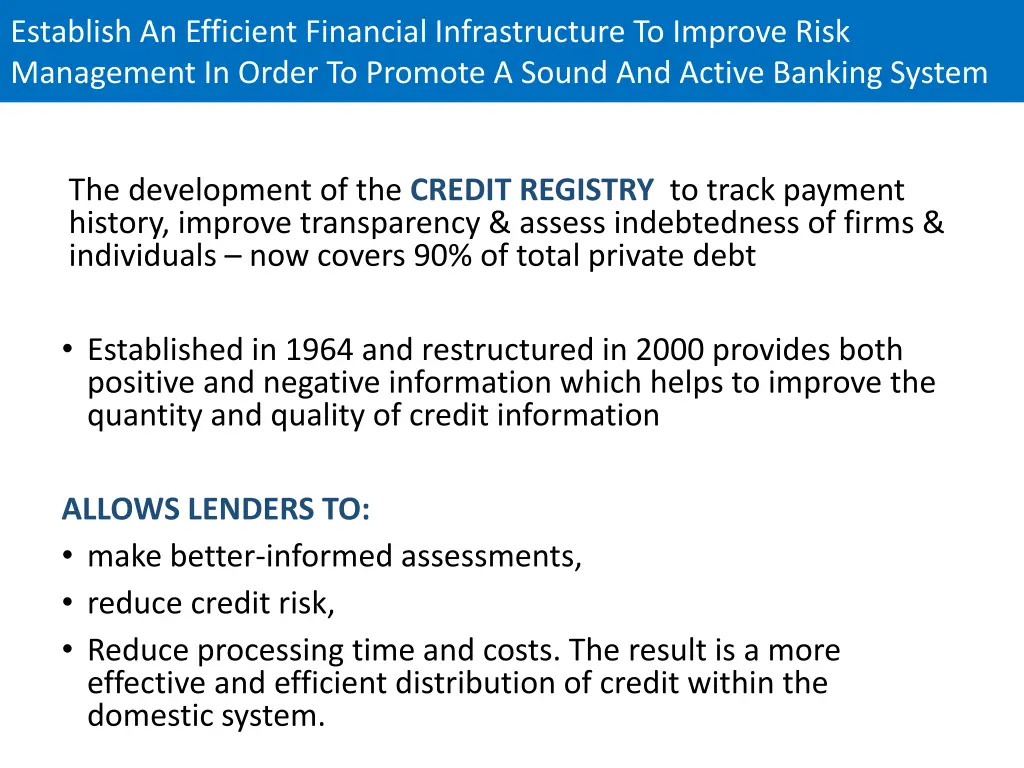 establish an efficient financial infrastructure 3