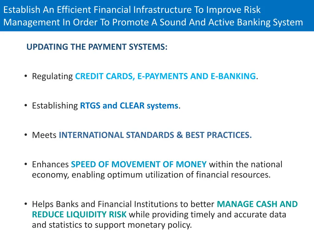 establish an efficient financial infrastructure