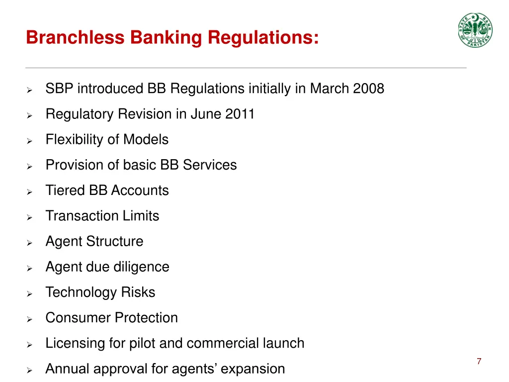 branchless banking regulations