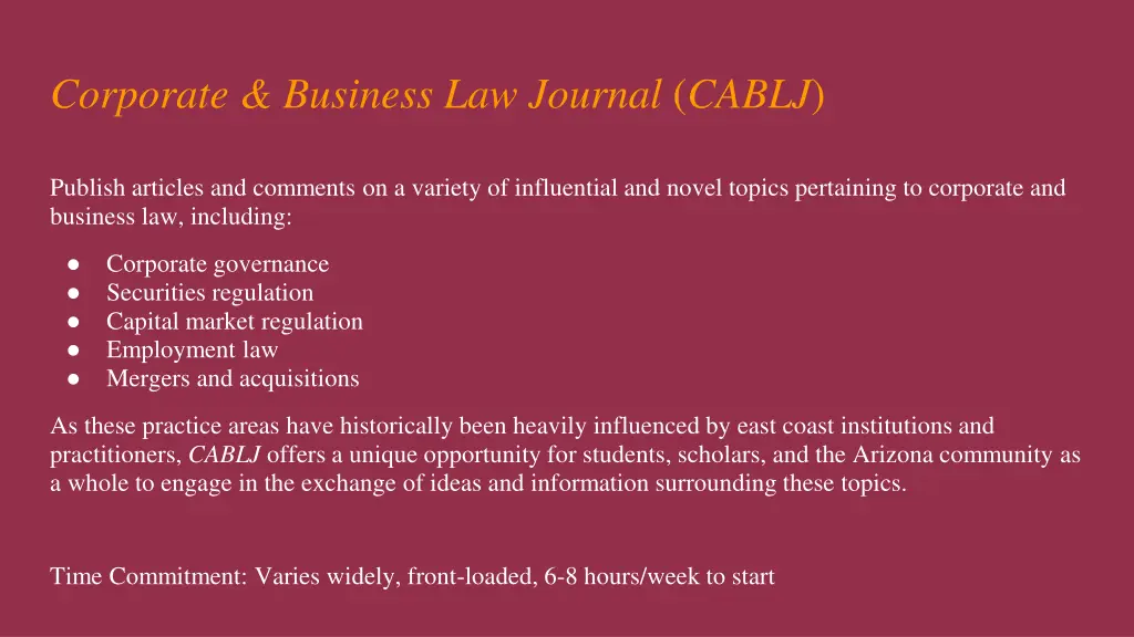 corporate business law journal cablj