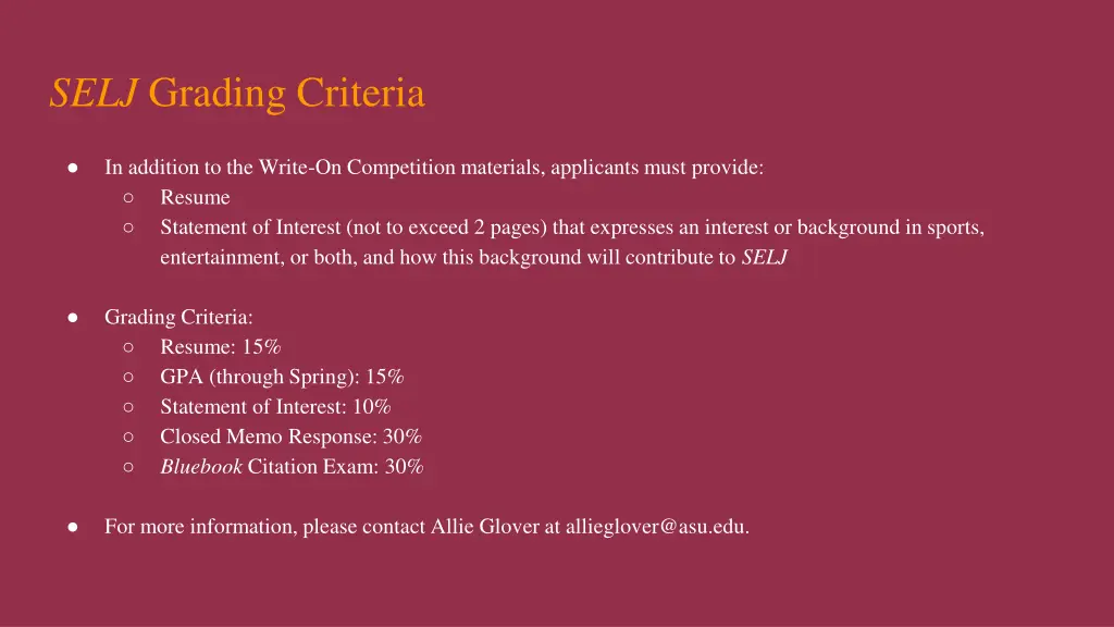 selj grading criteria