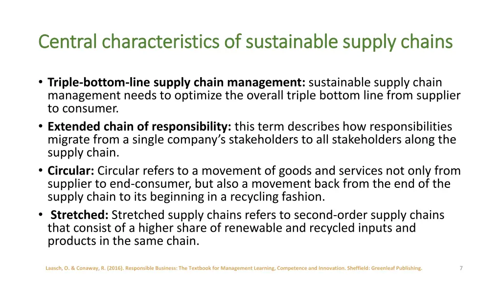 central characteristics of sustainable supply