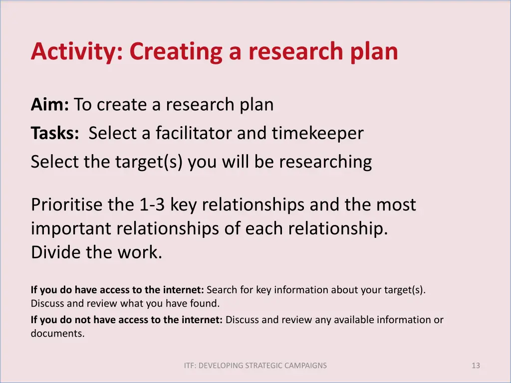 activity creating a research plan