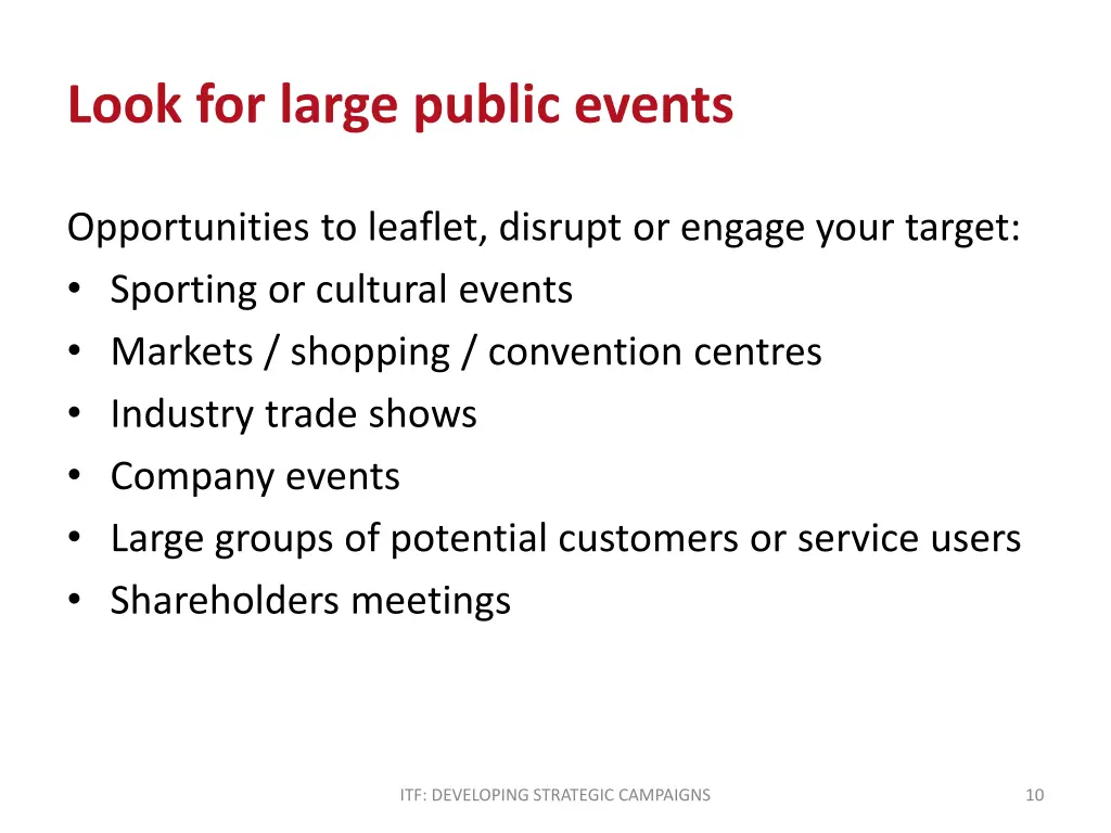 look for large public events