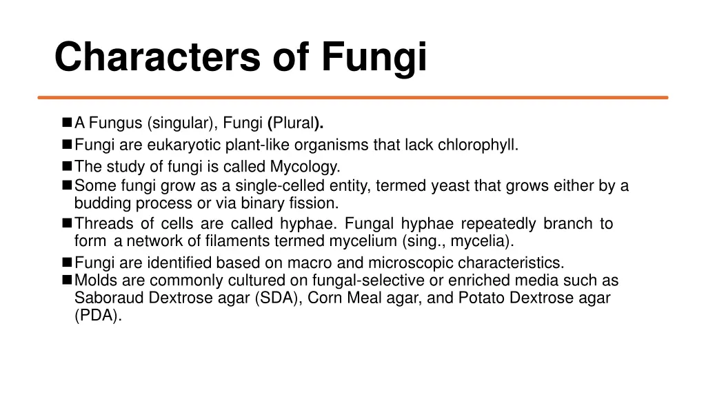 characters of fungi