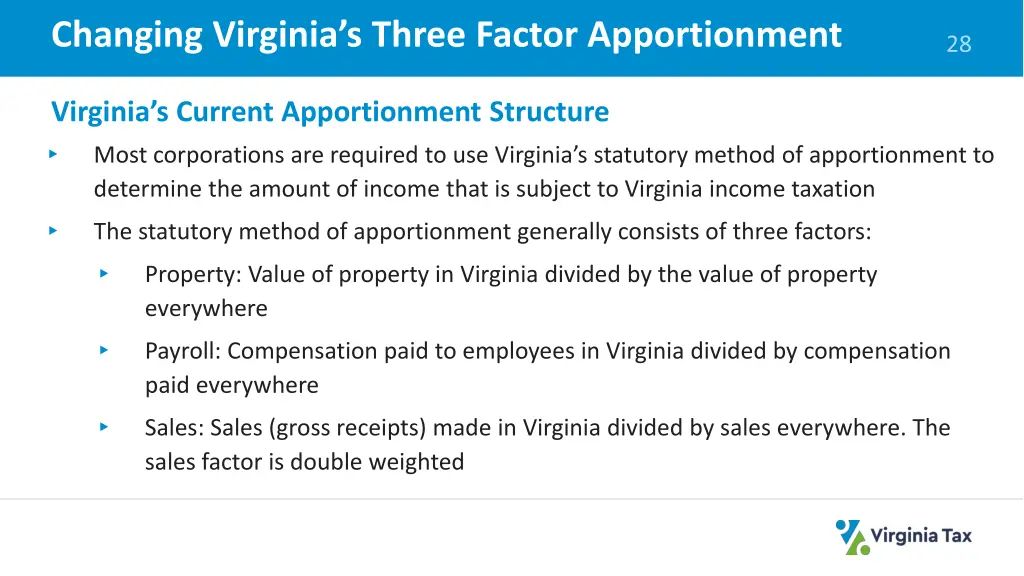changing virginia s three factor apportionment