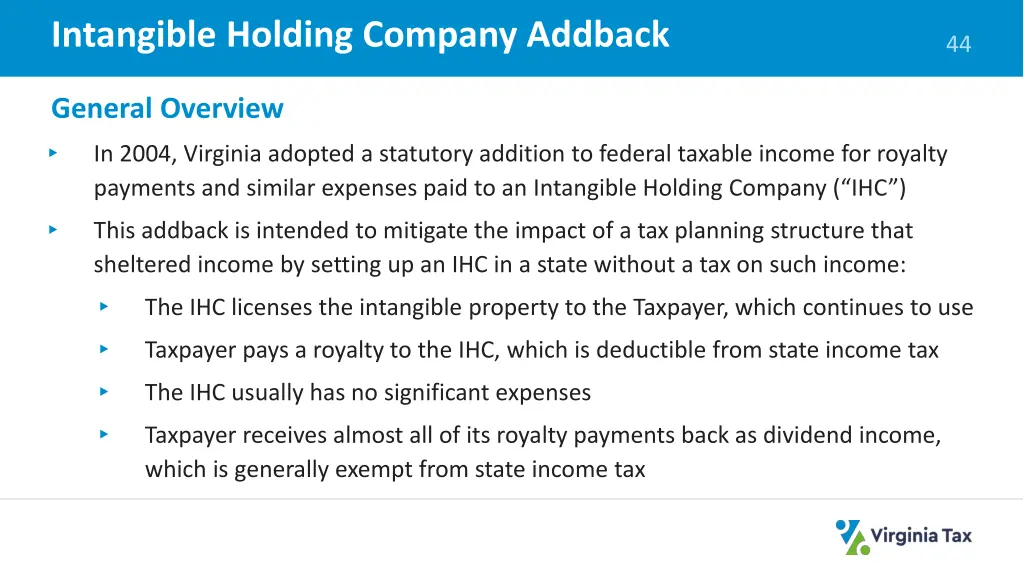 intangible holding company addback