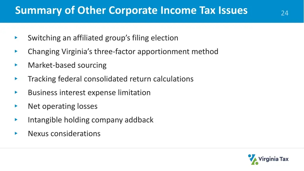 summary of other corporate income tax issues
