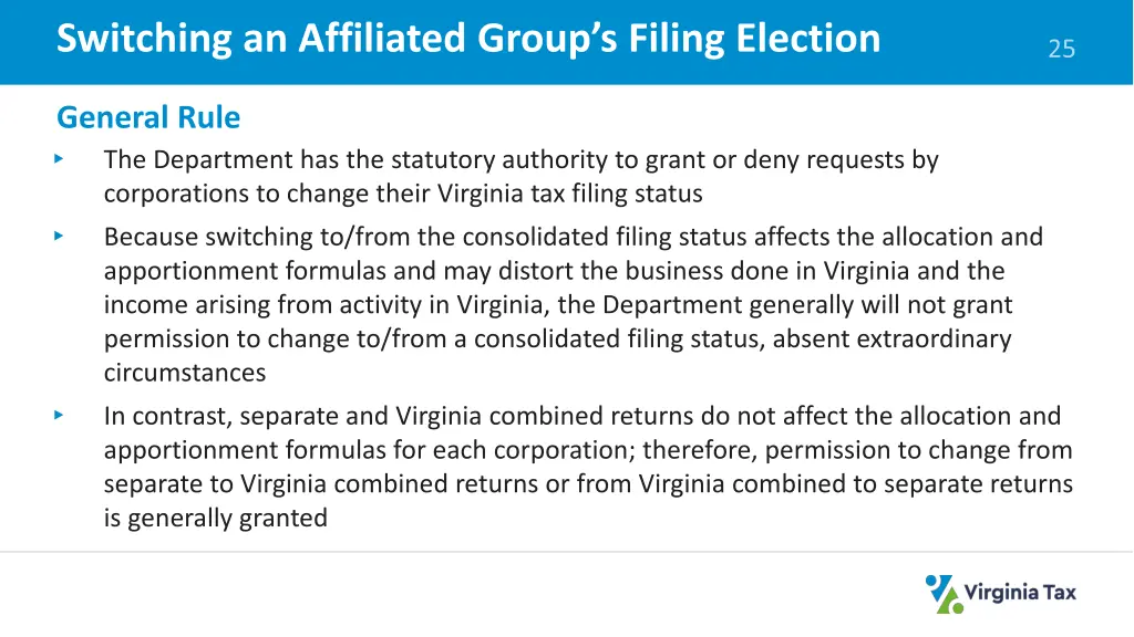 switching an affiliated group s filing election