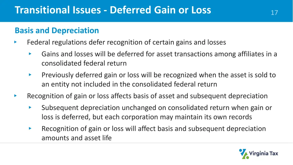 transitional issues deferred gain or loss