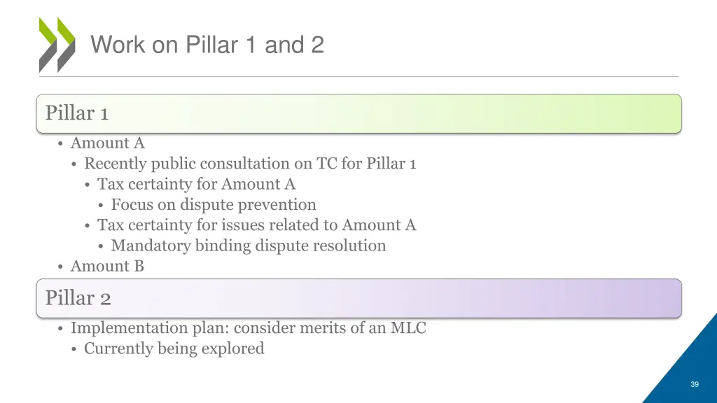 work on pillar 1 and 2