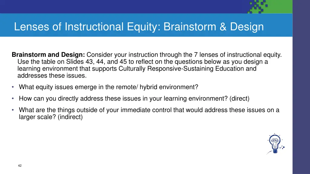 lenses of instructional equity brainstorm design