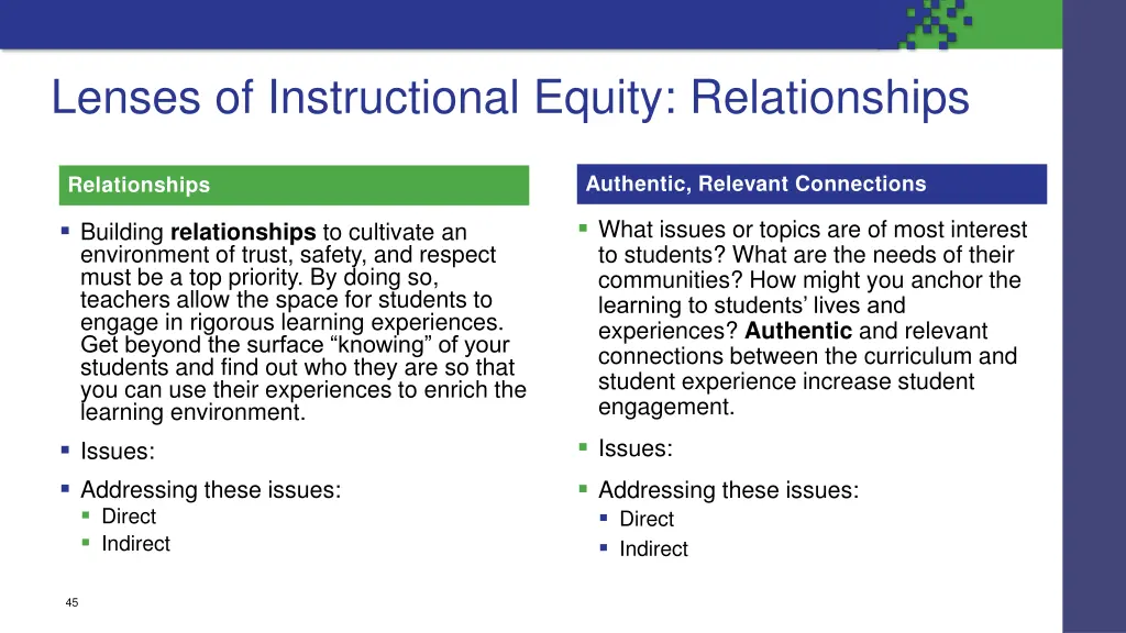 lenses of instructional equity relationships